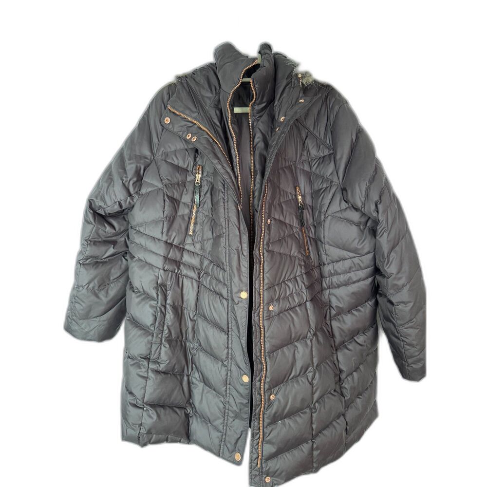 Anthony Marc Quilted Puffer Coat with Faux Fur Hood – Women’s Size 2X